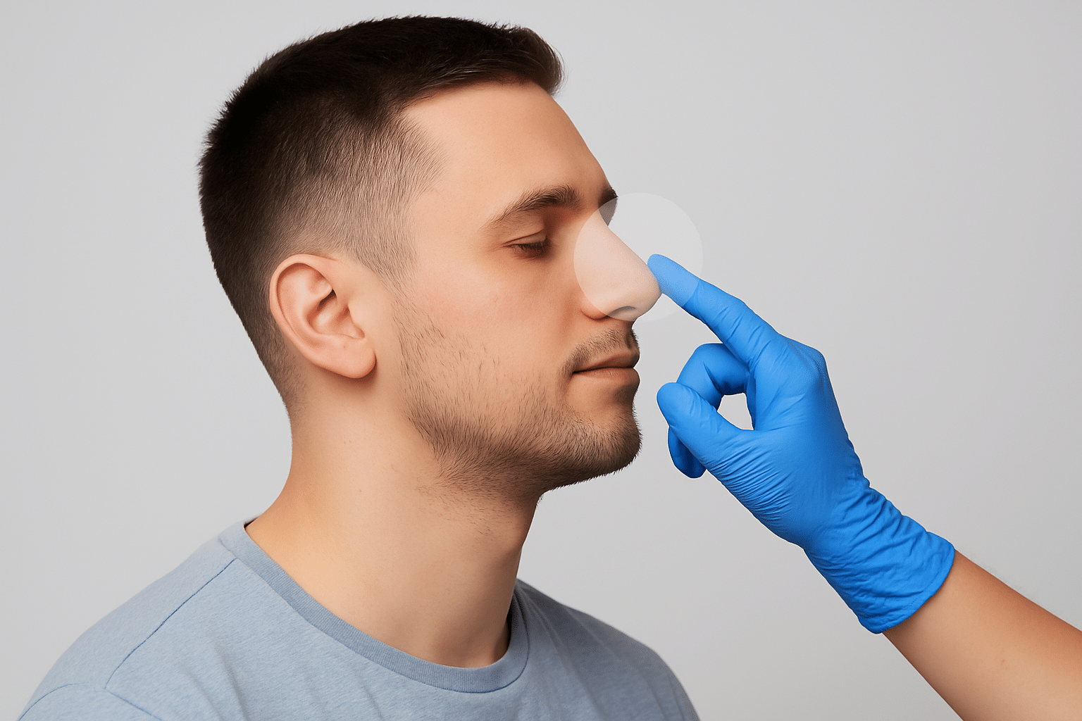 Male patient receiving nasal examination for septoplasty by ENT specialist Dr Panagiotidi in Cyprus.